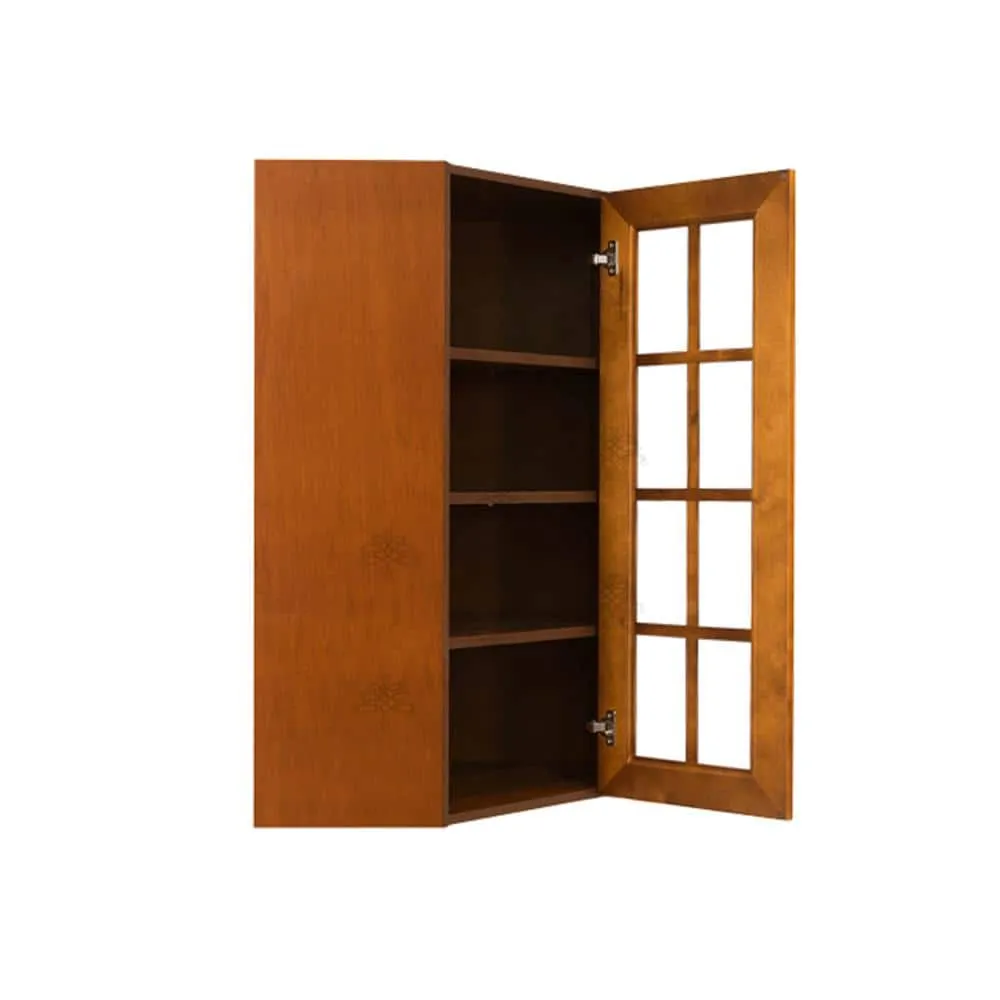 LIFEART CABINETRY Cambridge Assembled 24 in. x 42 in. x 12 in. Wall Diagonal Mullion-Door Cabinet with 1-Door 3-Shelves in Chestnut, photo 3 of 6