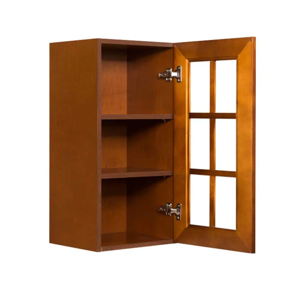 LIFEART CABINETRY Cambridge Assembled 12x30x12 in. Wall Mullion Door Cabinet with 1 Door 2 Shelves in Chestnut, photo 3 of 6