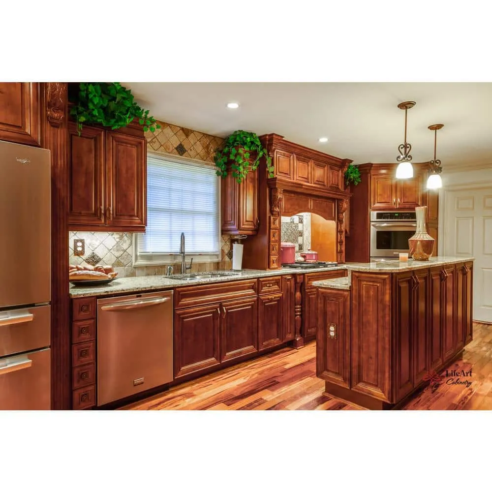 LIFEART CABINETRY Cambridge Assembled 15x42x12 in. Wall Mullion Door Cabinet with 1 Door 3 Shelves in Chestnut, photo 5 of 5