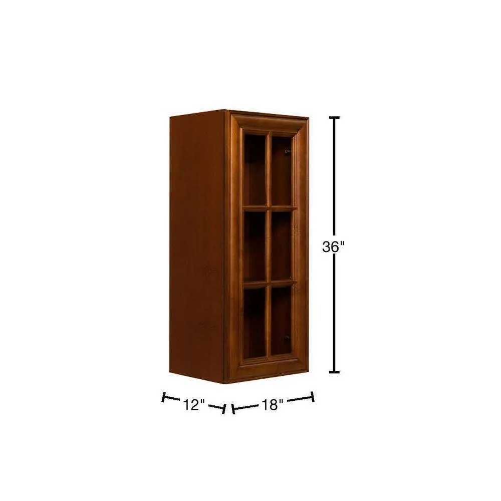 LIFEART CABINETRY Cambridge Assembled 18x36x12 in. Wall Mullion Door Cabinet with 1 Door 2 Shelves in Chestnut, photo 2 of 6