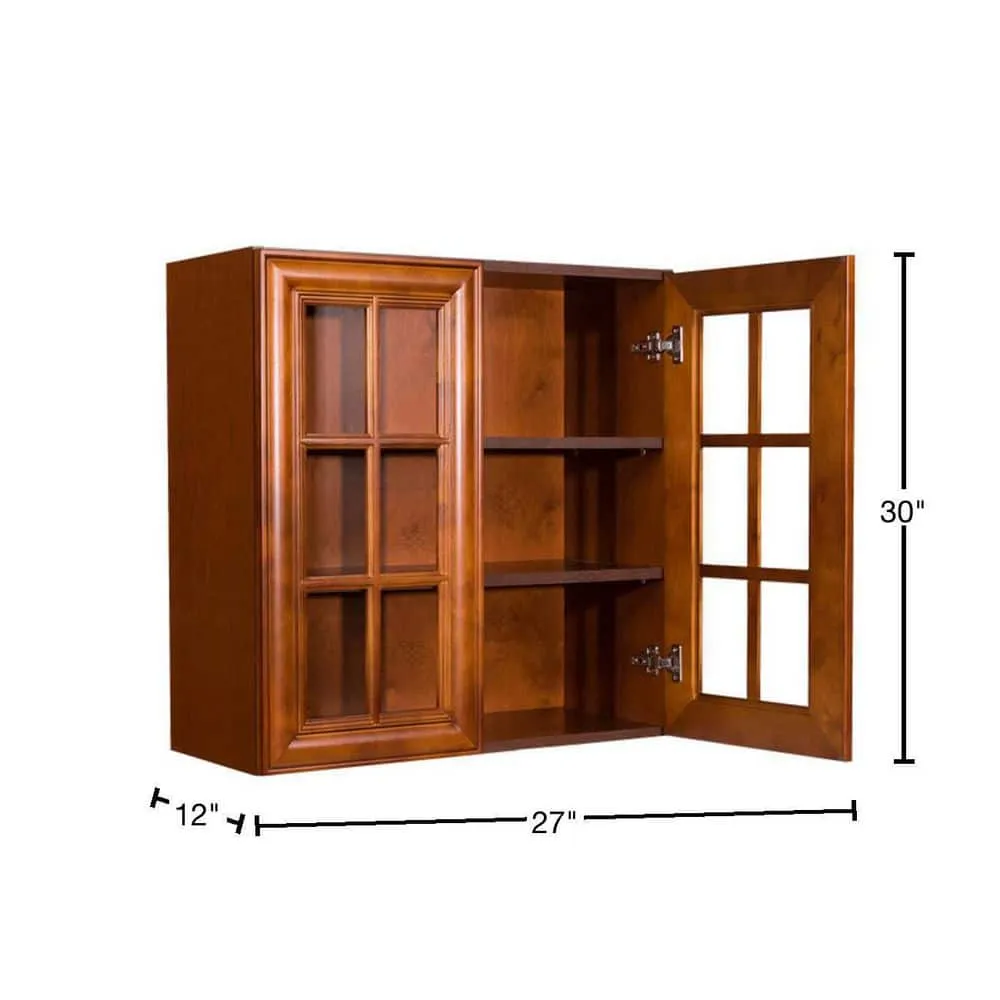 LIFEART CABINETRY Cambridge Assembled 27x30x12 in. Wall Mullion Door Cabinet with 2 Doors 2 Shelves in Chestnut, photo 2 of 6