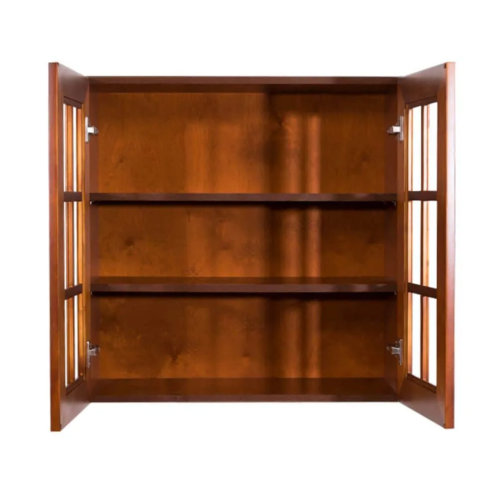LIFEART CABINETRY Cambridge Assembled 27x30x12 in. Wall Mullion Door Cabinet with 2 Doors 2 Shelves in Chestnut, photo 3 of 6