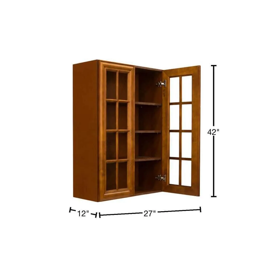 LIFEART CABINETRY Cambridge Assembled 27x42x12 in. Wall Mullion Door Cabinet with 2 Doors 3 Shelves in Chestnut, photo 2 of 6