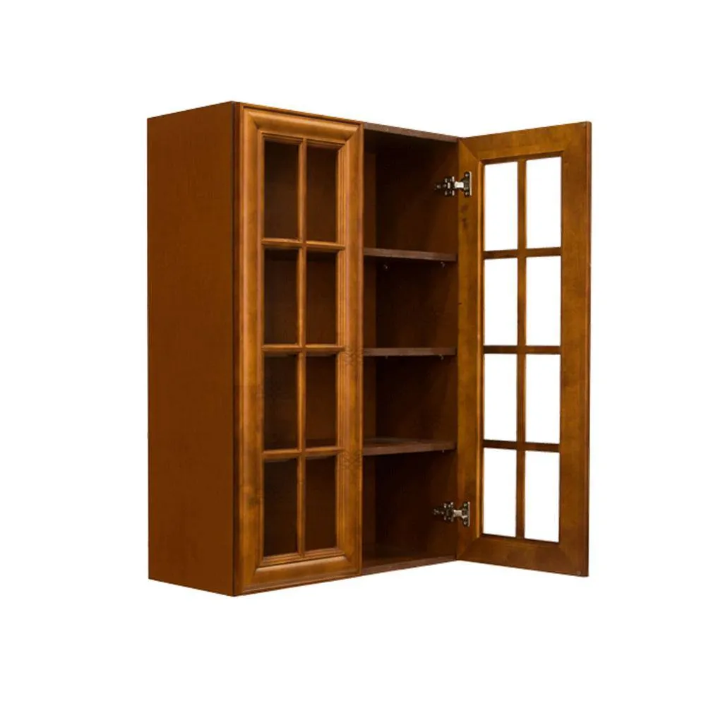 LIFEART CABINETRY Cambridge Assembled 27x42x12 in. Wall Mullion Door Cabinet with 2 Doors 3 Shelves in Chestnut, photo 4 of 6