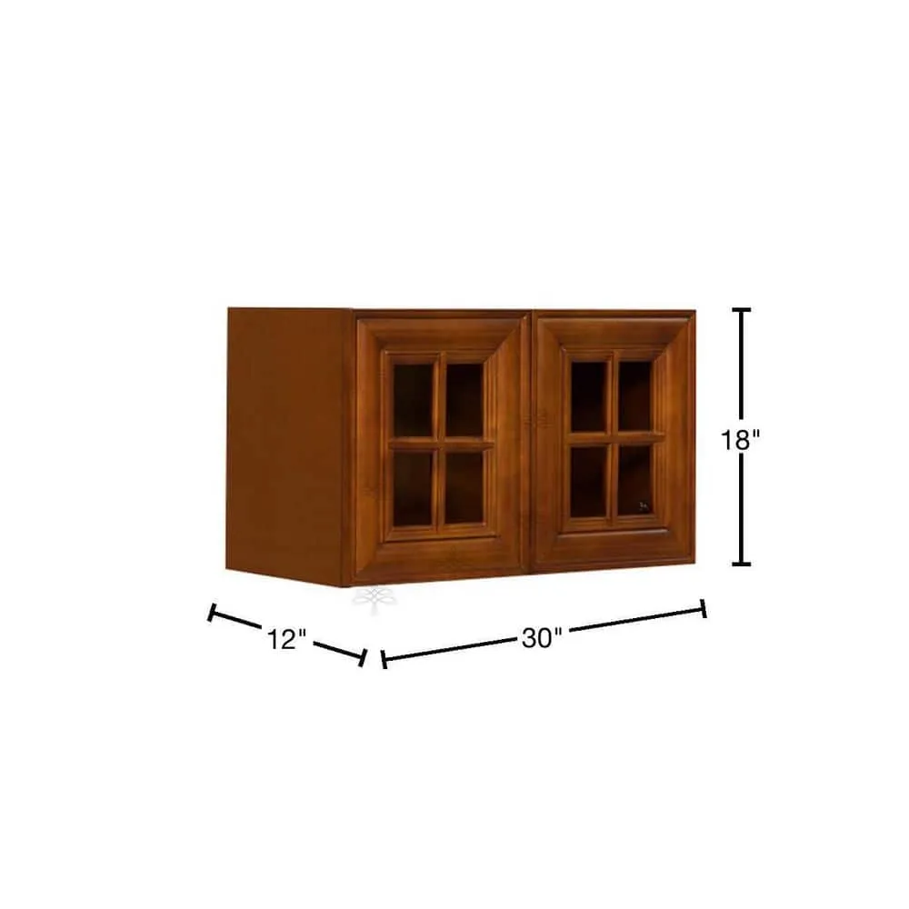 LIFEART CABINETRY Cambridge Assembled 30x18x12 in. Wall Mullion Door Cabinet with 2 Doors in Chestnut, photo 2 of 6