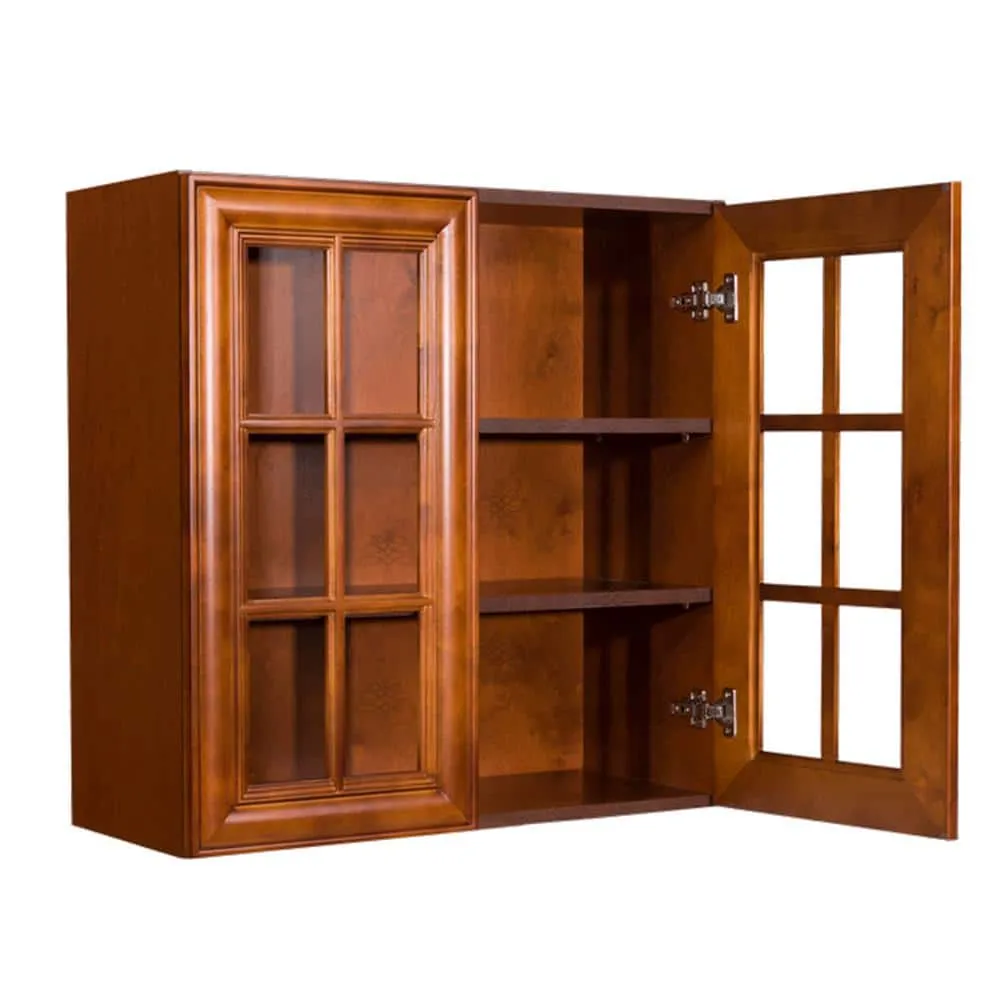 LIFEART CABINETRY Cambridge Assembled 36x30x12 in. Wall Mullion Door Cabinet with 2 Doors 2 Shelves in Chestnut, photo 3 of 5