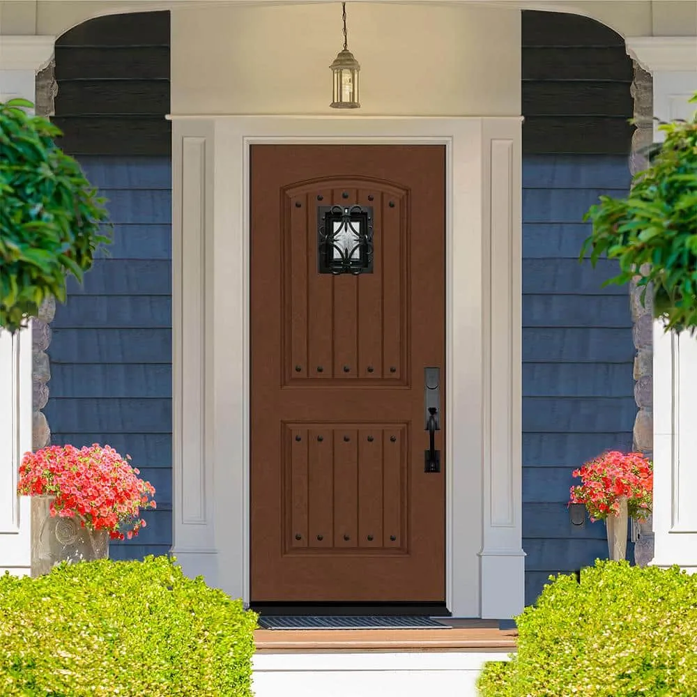Steves & Sons 36 in. x 80 in. Oxford Speak Easy Left-Hand Inswing Chestnut Mahogany Fiberglass Prehung Front Door, 4-9/16 in. Frame, photo 2 of 3