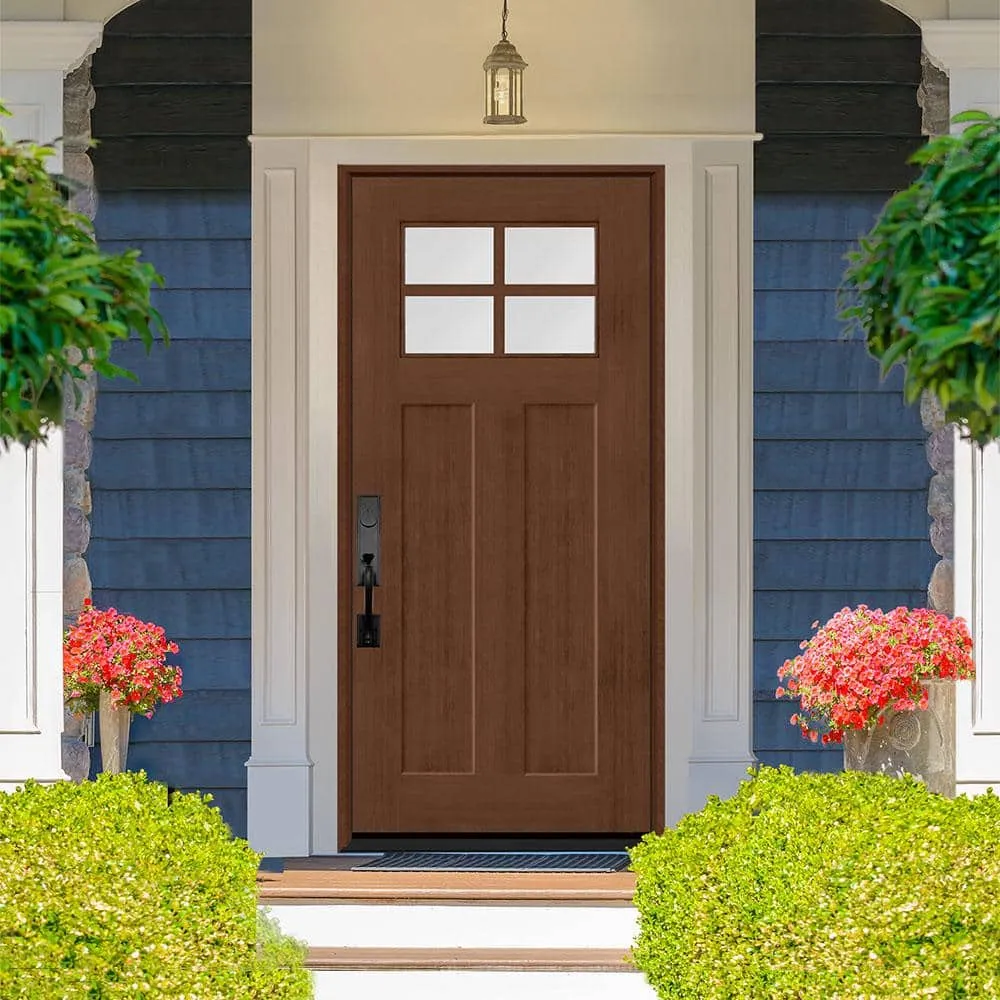 Steves & Sons Regency 36 in. x 80 in. LHOS 4 Lite 1/4 Toplite Clear Glass Chestnut Stain Fir Grain Fiberglass Prehung Front Door, photo 2 of 5