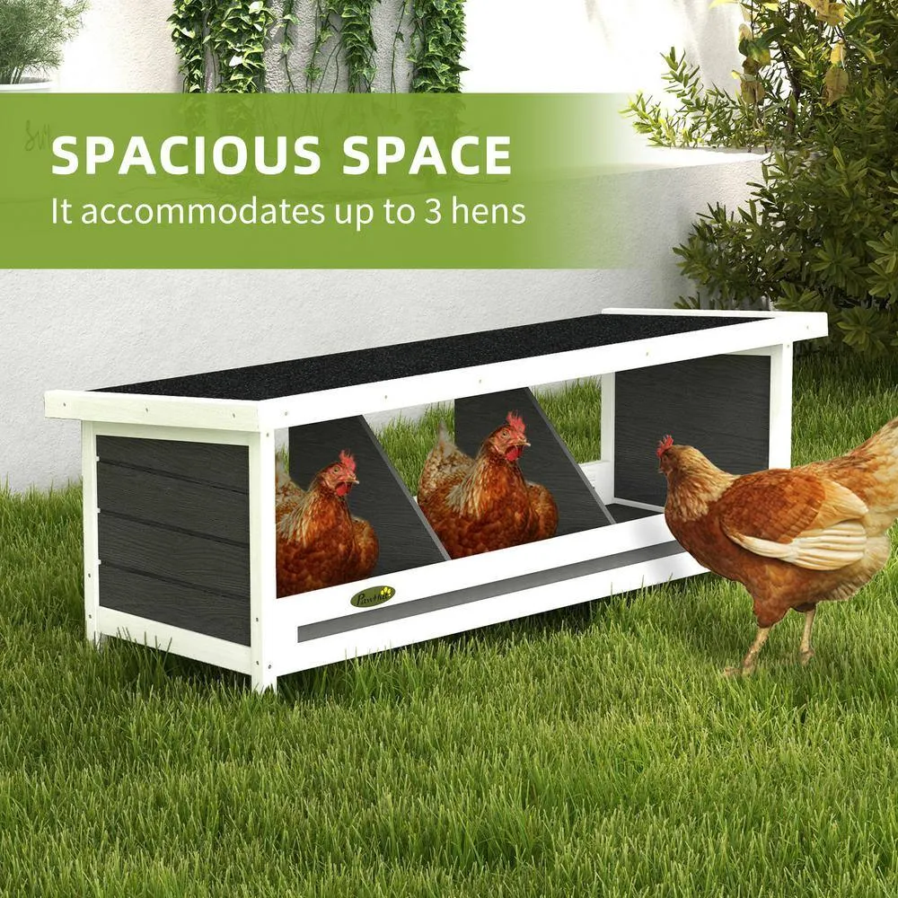 Wood Chicken Nesting Box, 3 Hole Chicken Boxes Laying Eggs Equipment with Asphalt Roof, Fits Up to 3-Hens, Gray, photo 5 of 6