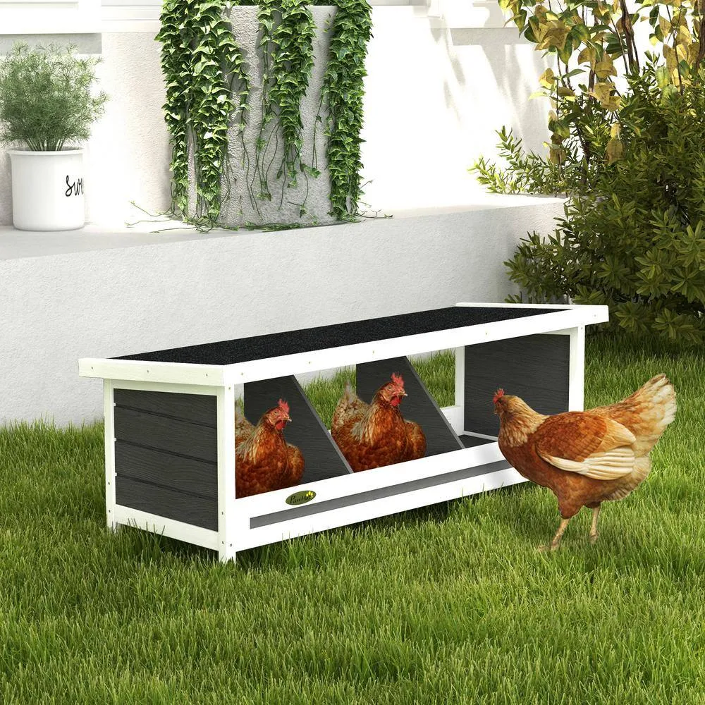 Wood Chicken Nesting Box, 3 Hole Chicken Boxes Laying Eggs Equipment with Asphalt Roof, Fits Up to 3-Hens, Gray, photo 3 of 6