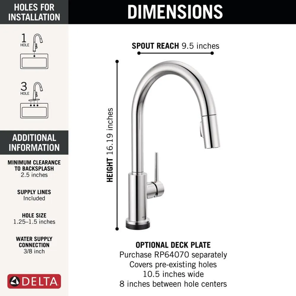 Delta Trinsic Touch2O Single-Handle Pull-Down Kitchen Faucet, Deck Mount, Chrome, 16.19 in Height, photo 3 of 8