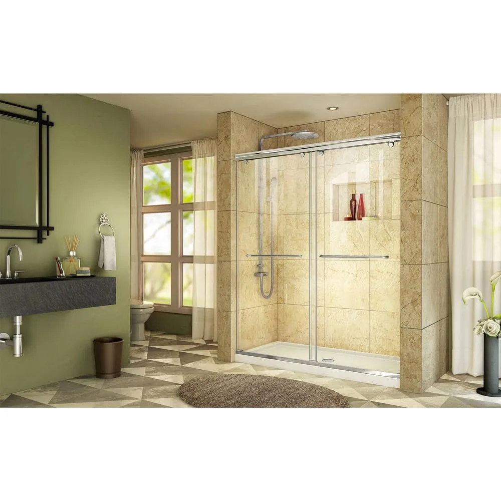 Charisma 36 in. x 60 in. x 78.75 in. Semi-Frameless Sliding Shower Door in Chrome with Center Drain White Acrylic Base, photo 5 of 8