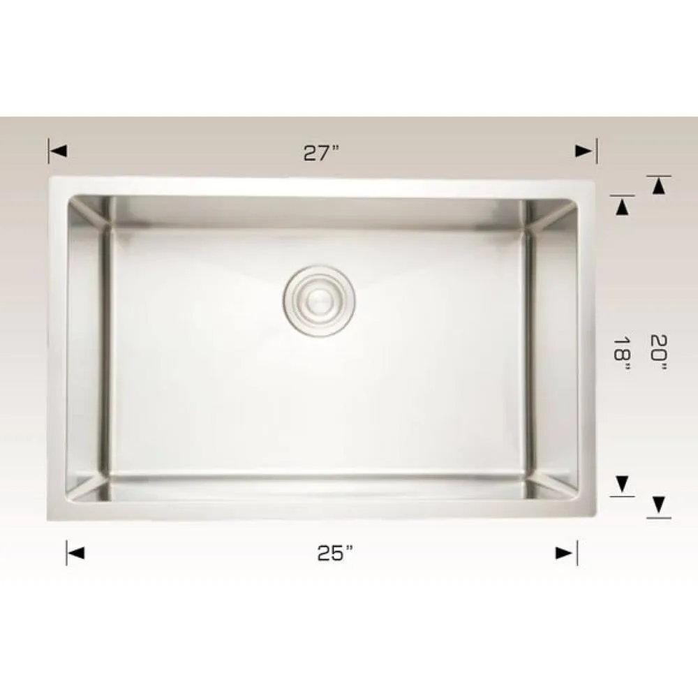 27 in. W x 20 in. D Undermount Chrome Laundry/Utility Sink with 1-Bowl and 16-Gauge 16GS-37004, photo 3 of 3