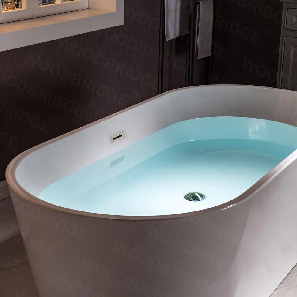 WOODBRIDGE Archie 59 in. Acrylic FlatBottom Double-Ended Freestanding Bathtub with Oil-Rubbed Bronze Overflow and Drain, White, photo 5 of 8