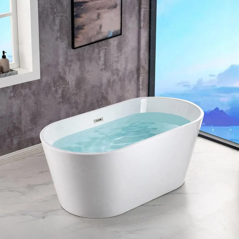 WOODBRIDGE Archie 59 in. Acrylic FlatBottom Double-Ended Freestanding Bathtub with Oil-Rubbed Bronze Overflow and Drain, White, photo 3 of 8