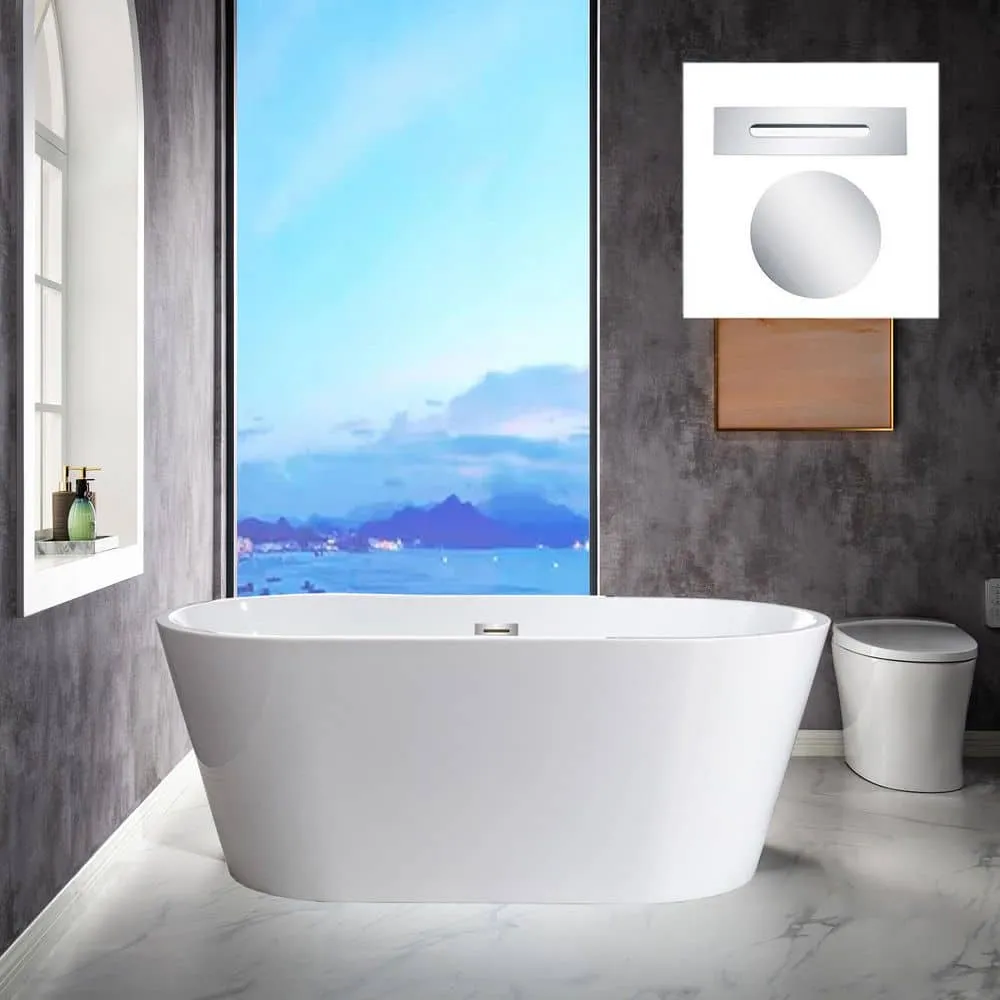 WOODBRIDGE Archie 59 in. Acrylic FlatBottom Double-Ended Freestanding Bathtub with Oil-Rubbed Bronze Overflow and Drain, White, photo 2 of 8