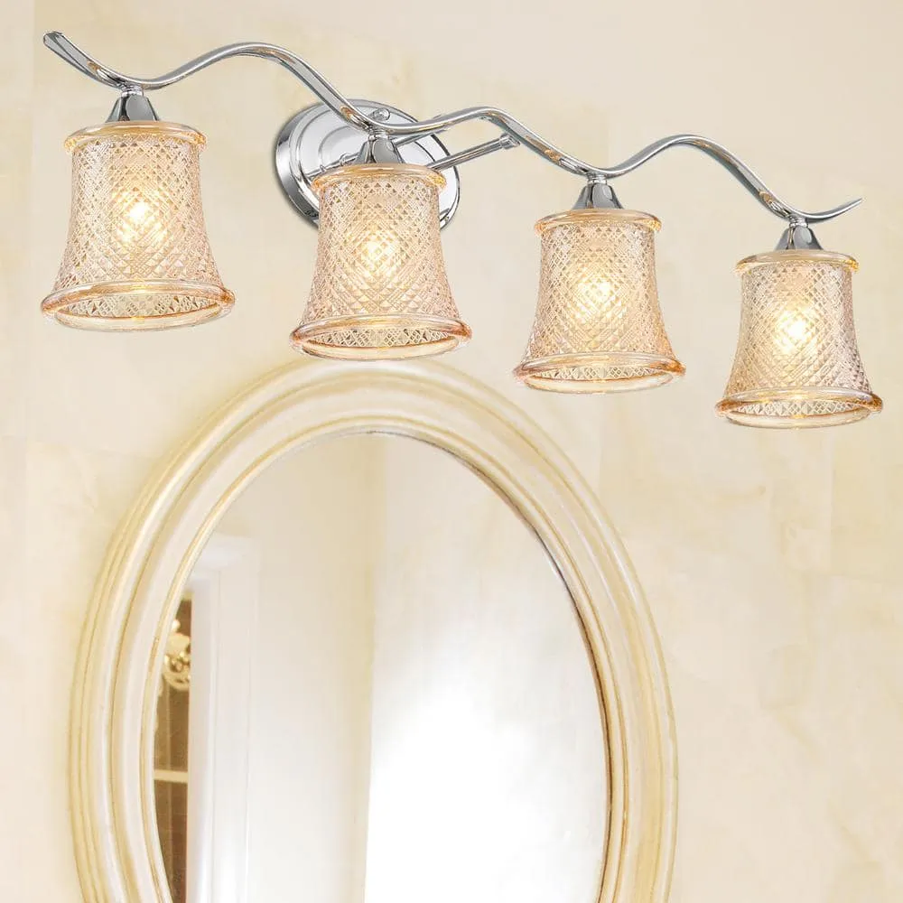 Vanity Art Ravenna 31.5 in. 4-lights Chrome Vanity Light with Cut Crystal Glass Shade, photo 2 of 5