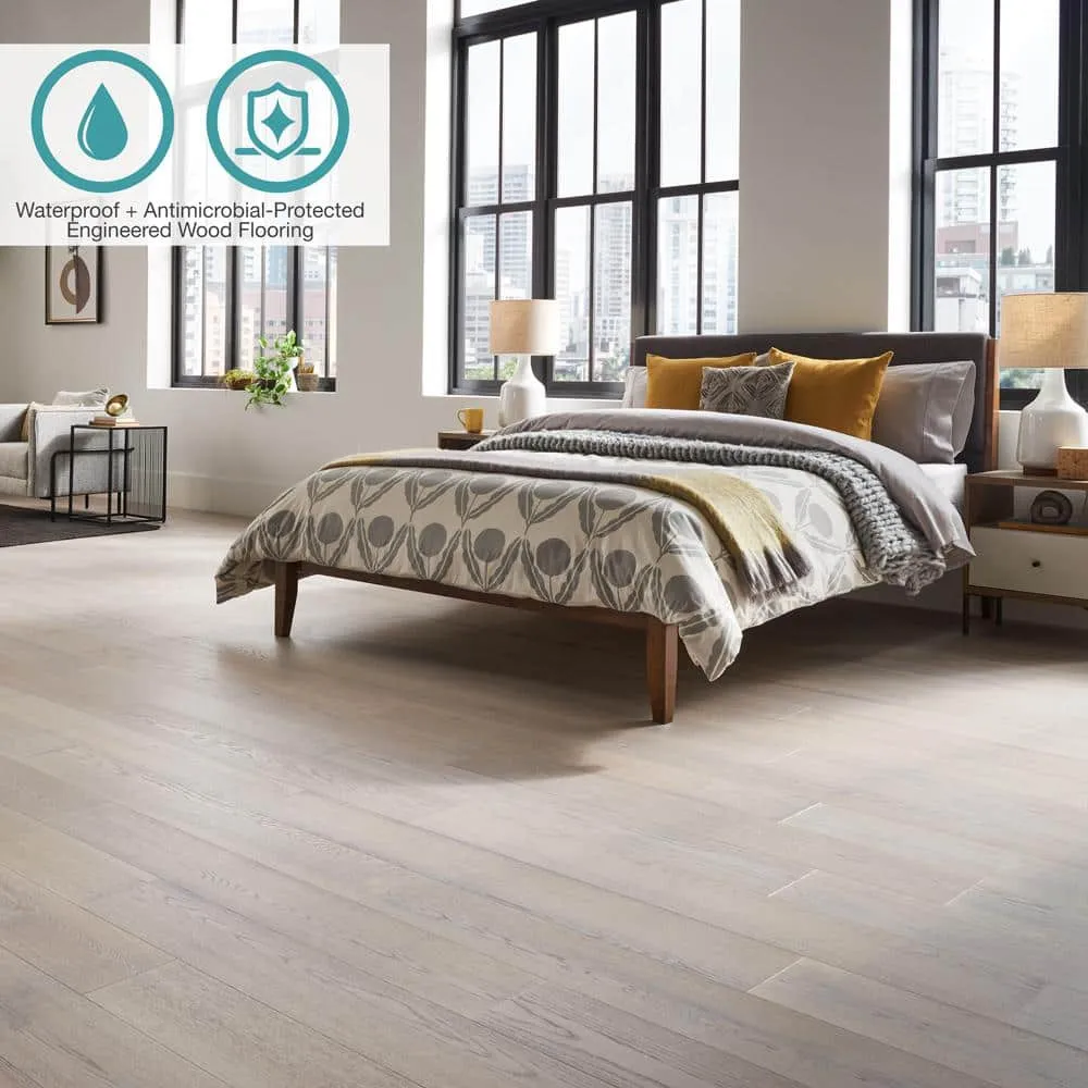 Pergo Defense+ Claremore Bay Oak 3/8 in. T x 7.5 in. W Click Lock Wire Brushed Engineered Hardwood Flooring (24.5 sq.ft./case), photo 2 of 15