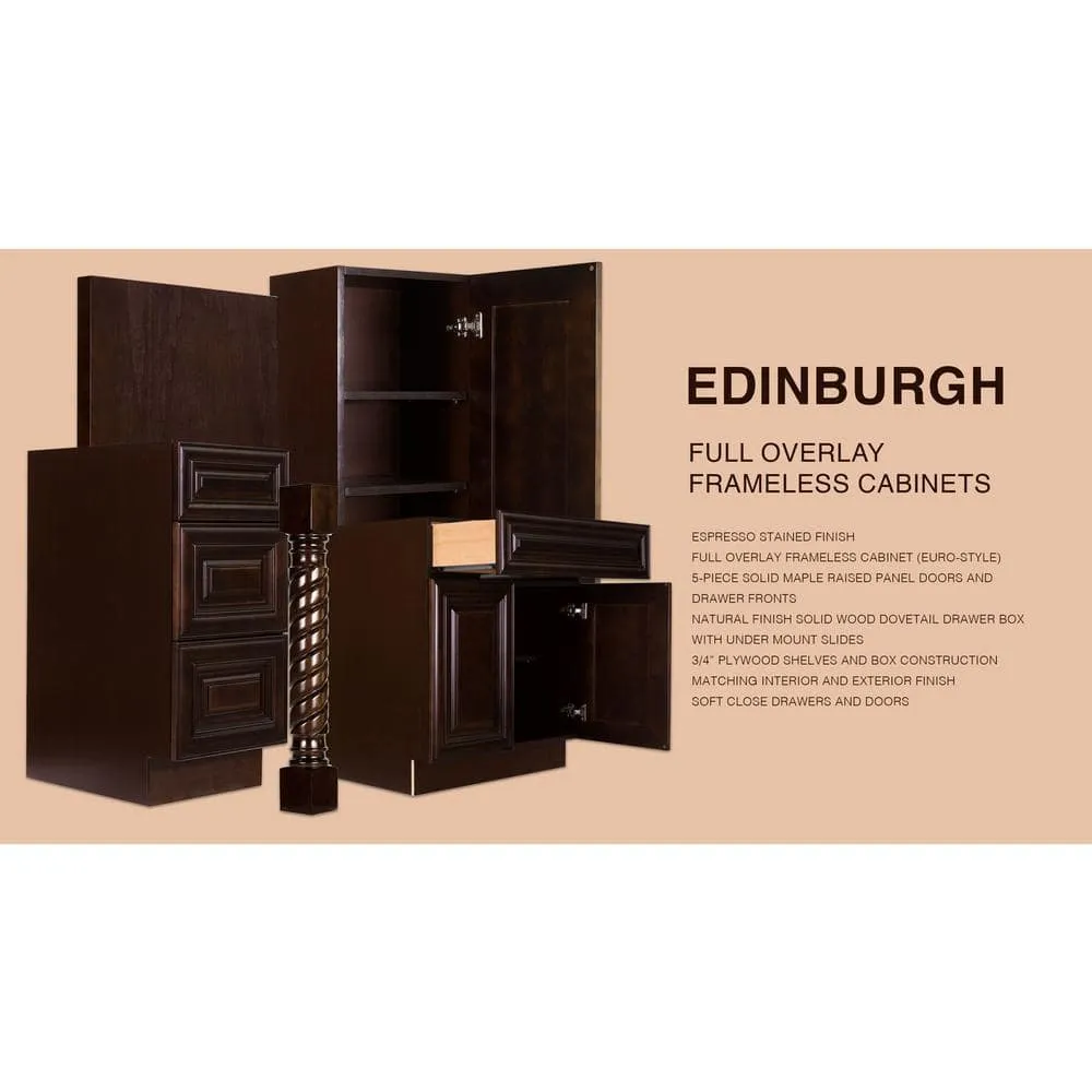 LIFEART CABINETRY Edinburgh Espresso Plywood Raised Panel Stock Assembled Base Corner Kitchen Cabinet (39 in. W x 34.5 in. H x 24 in. D), photo 5 of 6