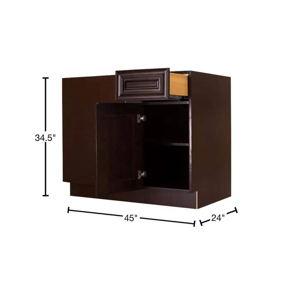 LIFEART CABINETRY Edinburgh Espresso Plywood Raised Panel Stock Assembled Base Corner Kitchen Cabinet (45 in. W x 34.5 in. H x 24 in. D), photo 2 of 7
