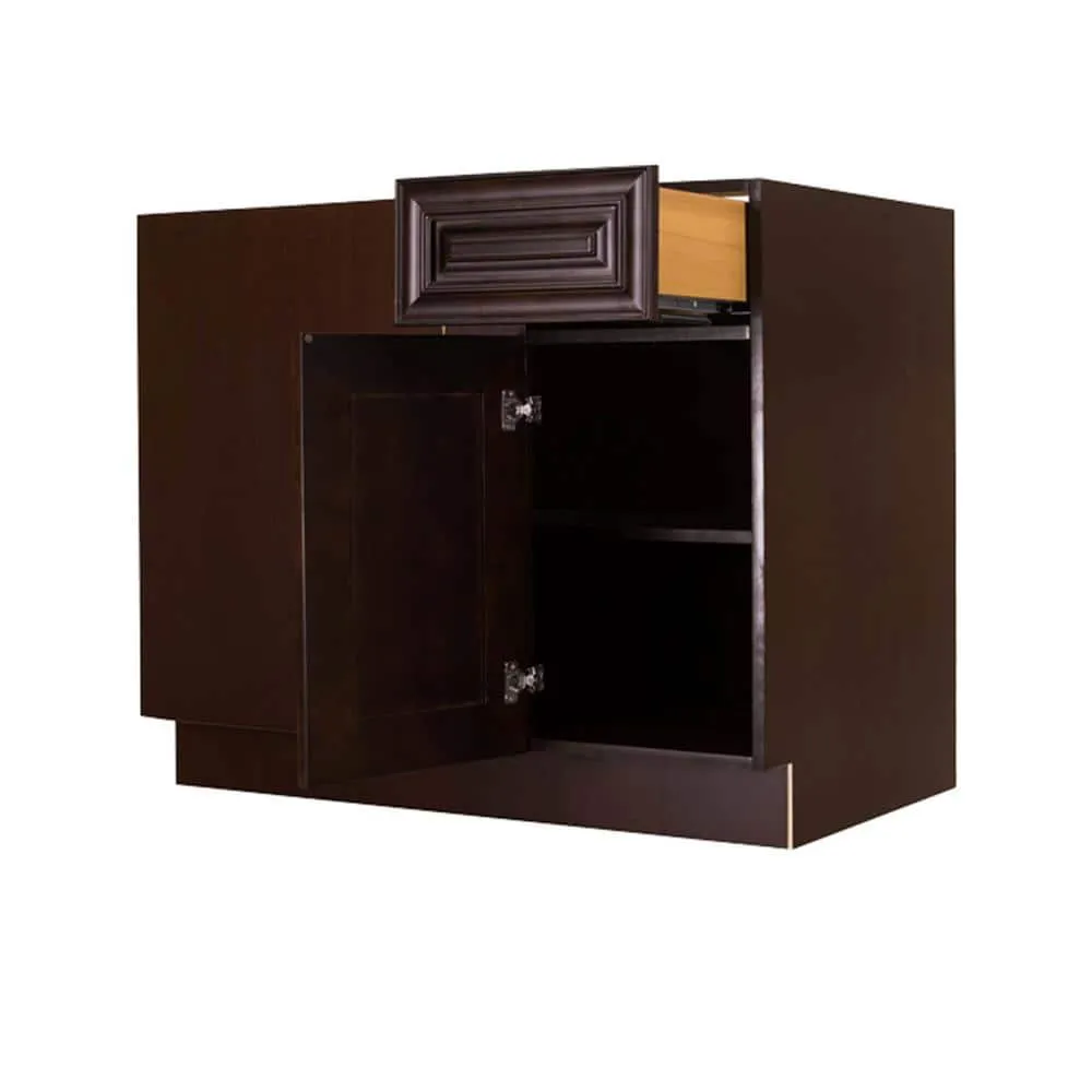 LIFEART CABINETRY Edinburgh Espresso Plywood Raised Panel Stock Assembled Base Corner Kitchen Cabinet (45 in. W x 34.5 in. H x 24 in. D), photo 4 of 7