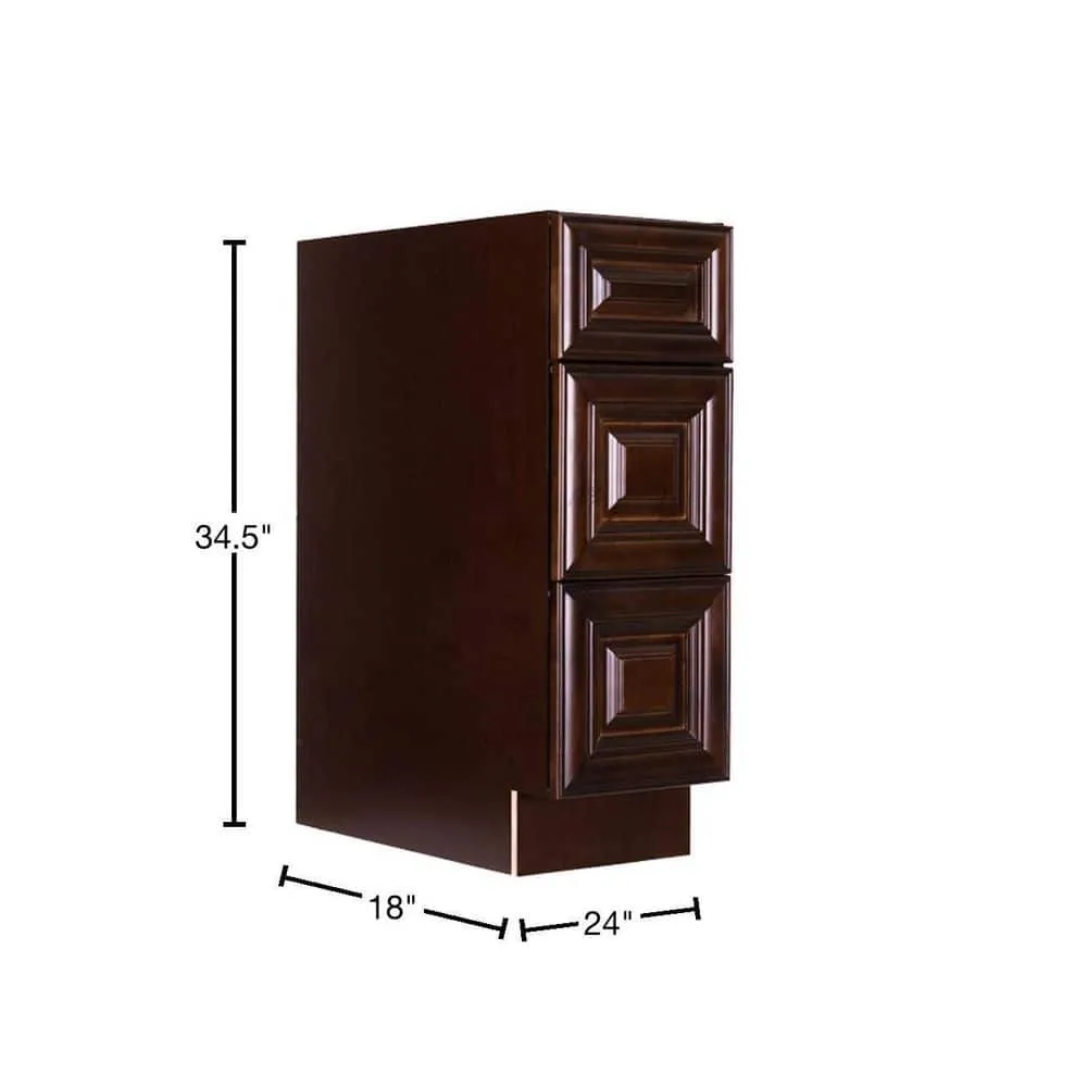 LIFEART CABINETRY Edinburgh Assembled 18 in. x 34.5 in. x 24 in. Base Cabinet with 3 Drawers in Espresso, photo 3 of 10
