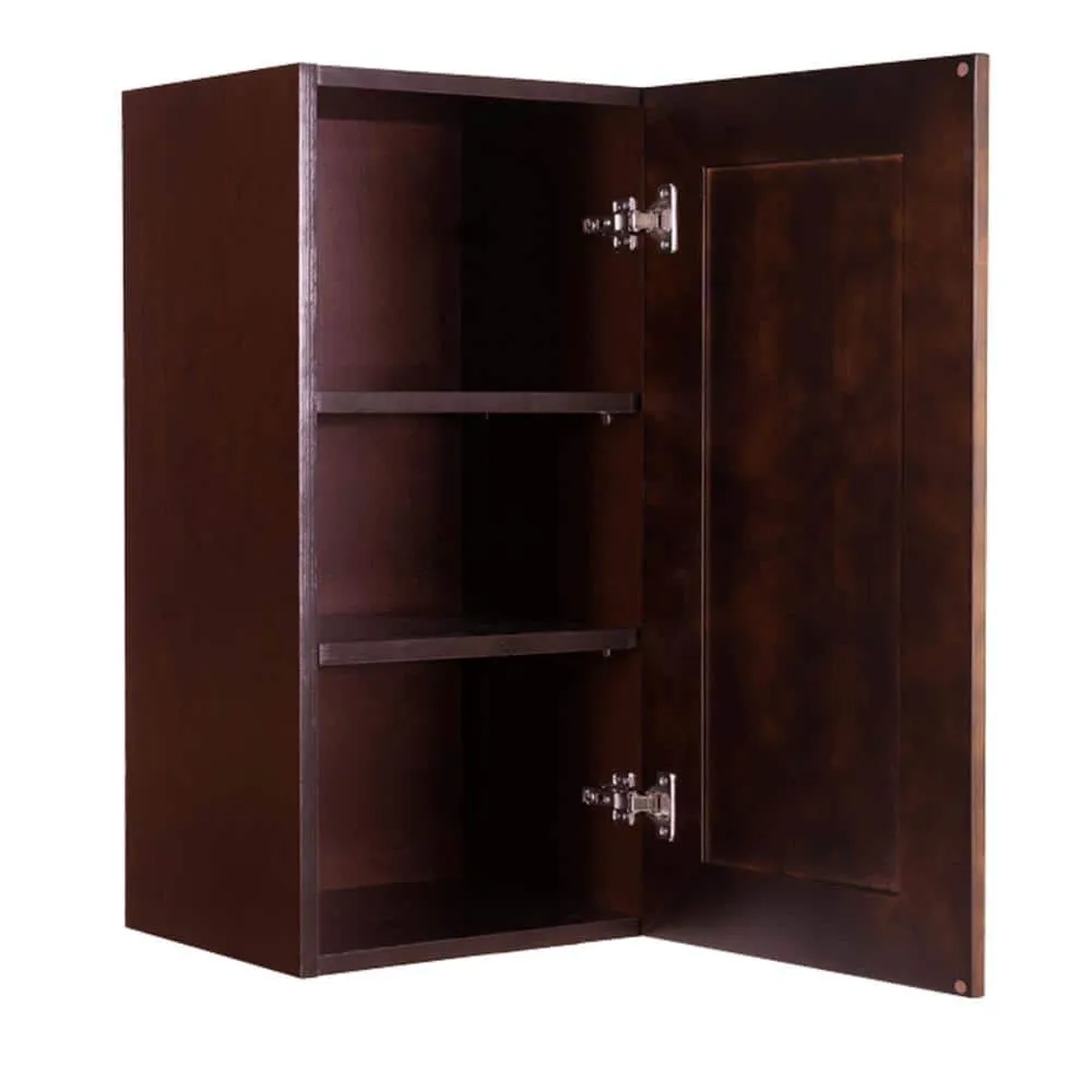 LIFEART CABINETRY Edinburgh Assembled 15 in. x 36 in. x 12 in. Wall Cabinet with 1 Door 2 Shelves in Espresso, photo 2 of 9