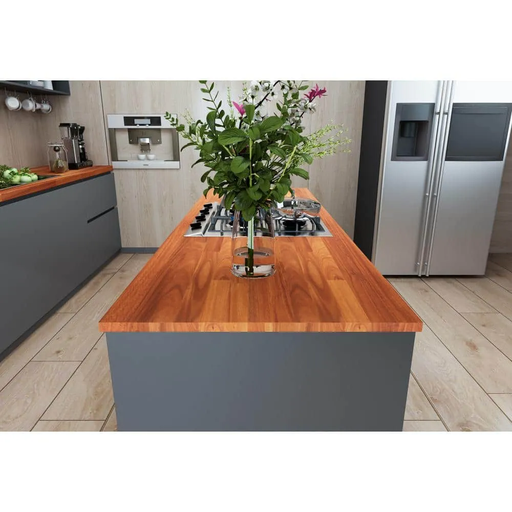 Interbuild 6.6 ft. L x 31.5 in. D, Karri Butcher Block Desktop Countertop in Clear with Straight Edge, photo 2 of 5
