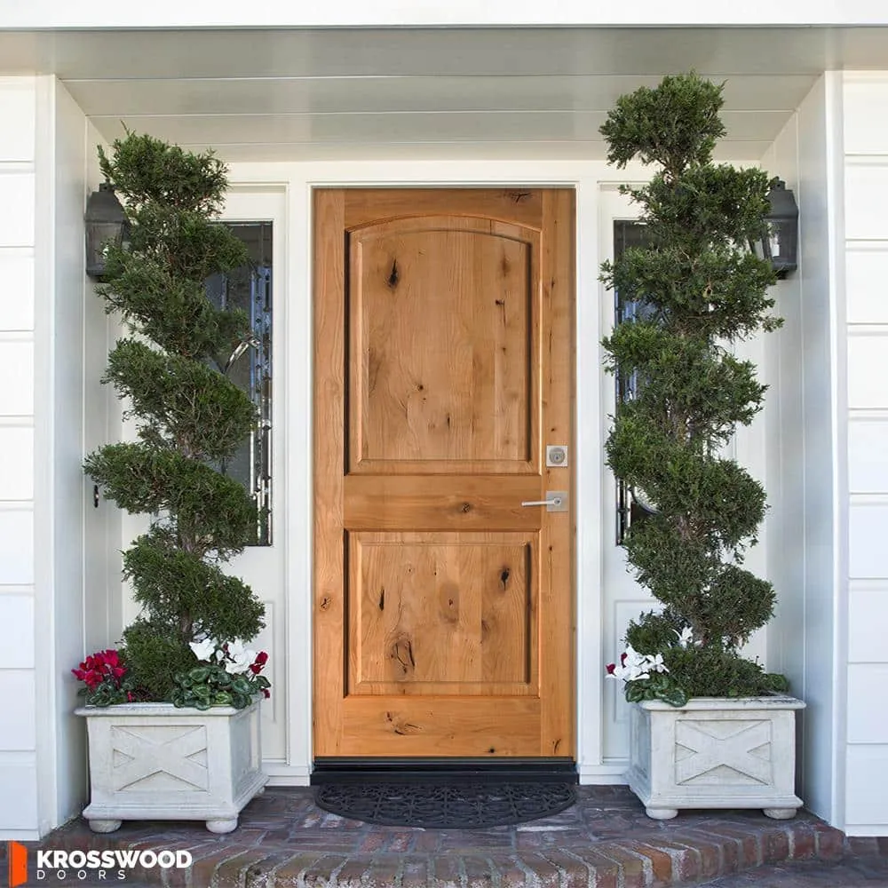 Krosswood Doors 30 in. x 80 in. Rustic Knotty Alder Arch Top Clear Stain Left-Hand Inswing Wood Single Prehung Front Door, photo 6 of 8