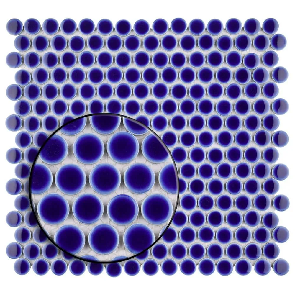 Merola Tile Hudson Penny Round Cobalt 12 in. x 12-5/8 in. x 5 mm Porcelain Mosaic Tile (10.74 sq. ft. / case), photo 4 of 8