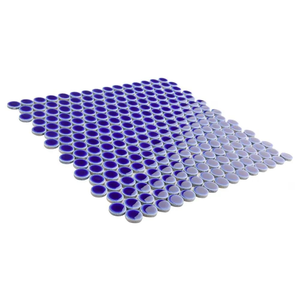 Merola Tile Hudson Penny Round Cobalt 12 in. x 12-5/8 in. x 5 mm Porcelain Mosaic Tile (10.74 sq. ft. / case), photo 8 of 8