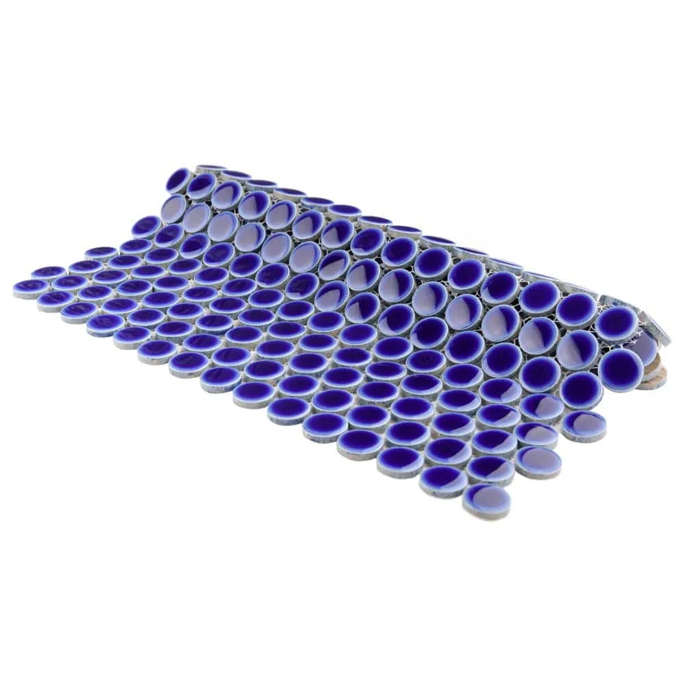 Merola Tile Hudson Penny Round Cobalt 12 in. x 12-5/8 in. x 5 mm Porcelain Mosaic Tile (10.74 sq. ft. / case), photo 5 of 8