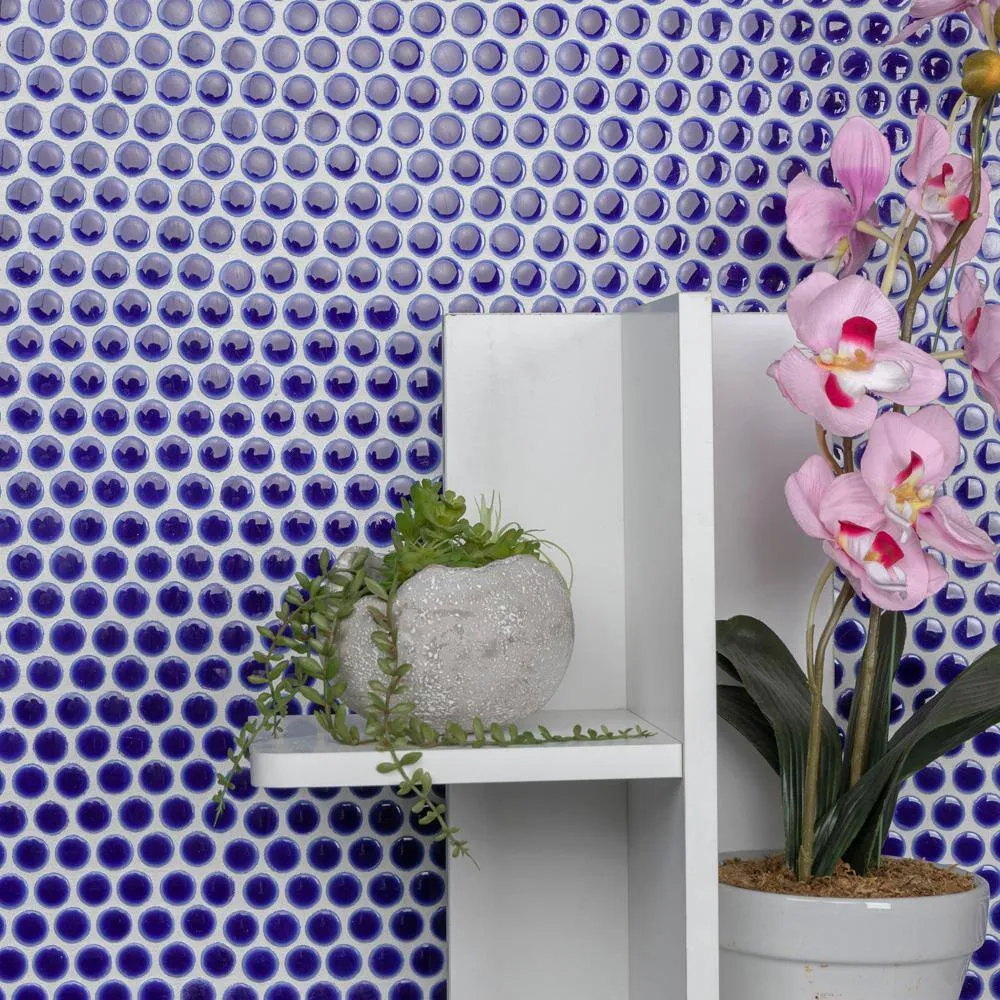 Merola Tile Hudson Penny Round Cobalt 12 in. x 12-5/8 in. x 5 mm Porcelain Mosaic Tile (10.74 sq. ft. / case), photo 7 of 8