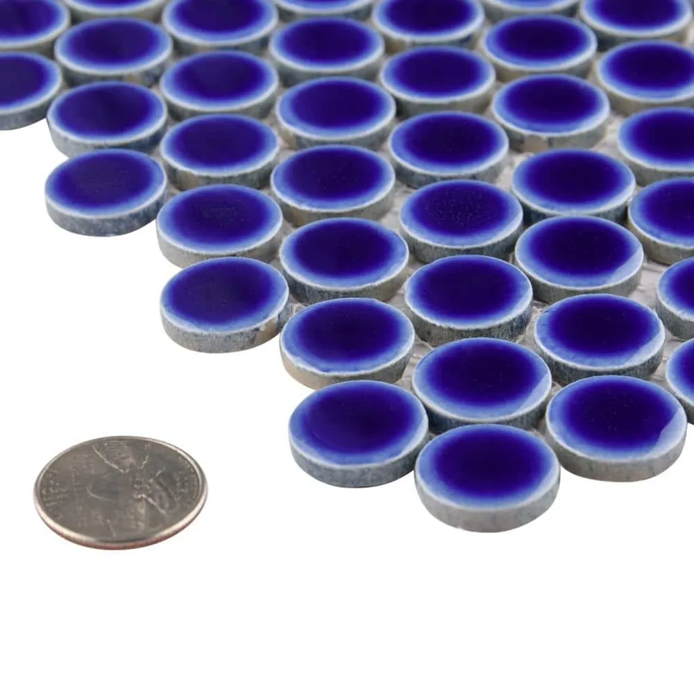 Merola Tile Hudson Penny Round Cobalt 12 in. x 12-5/8 in. x 5 mm Porcelain Mosaic Tile (10.74 sq. ft. / case), photo 2 of 8