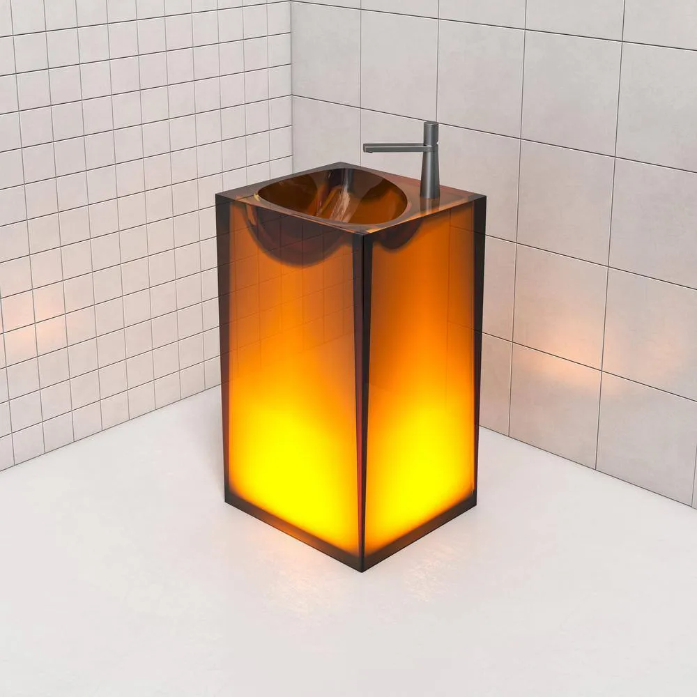 Vanity Art 20 in. L x 18 in. W x 33.5 in. H Stone Resin Transparent Freestanding Pedestal Sink Basin without Faucet Hole in Coffee, photo 3 of 8