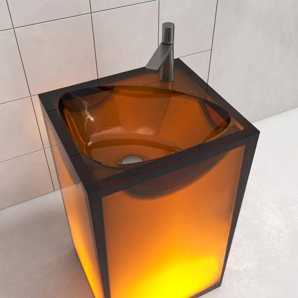 Vanity Art 20 in. L x 18 in. W x 33.5 in. H Stone Resin Transparent Freestanding Pedestal Sink Basin without Faucet Hole in Coffee, photo 5 of 8