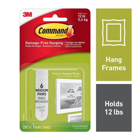 Command Medium White Picture Hanging Strips, 12 lb Capacity, 6 Pairs