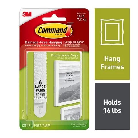 Command Large Picture Hanging Strips, White, 6 Pairs