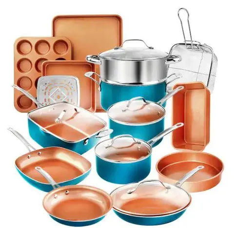 Aluminum Ti-Ceramic Nonstick Cookware and Bakeware Set in Blue