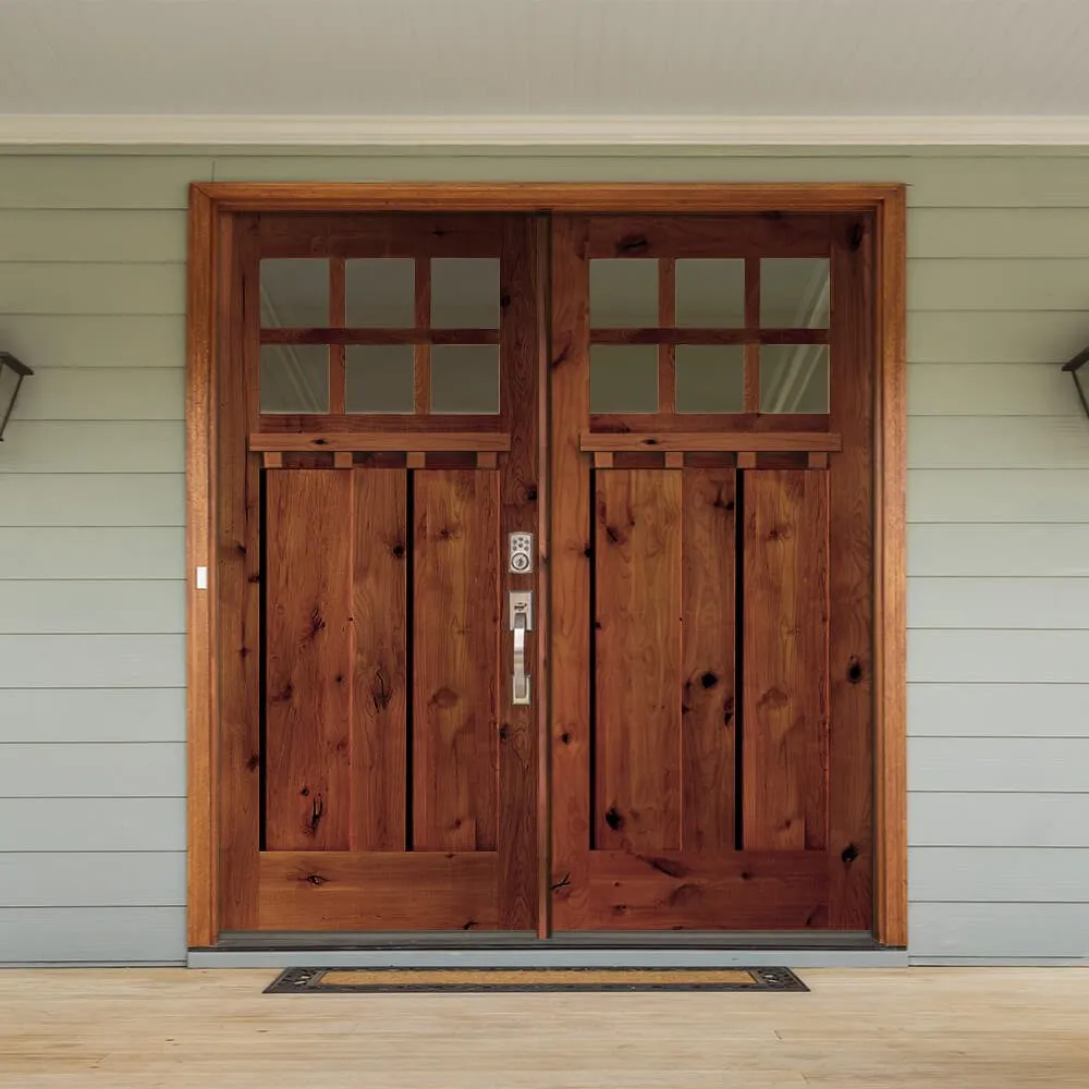 Krosswood Doors 72 in. x 80 in. Craftsman Knotty Alder 6-Lite Clear Glass Unfinished Wood Left Active Inswing Double Prehung Front Door, photo 6 of 8