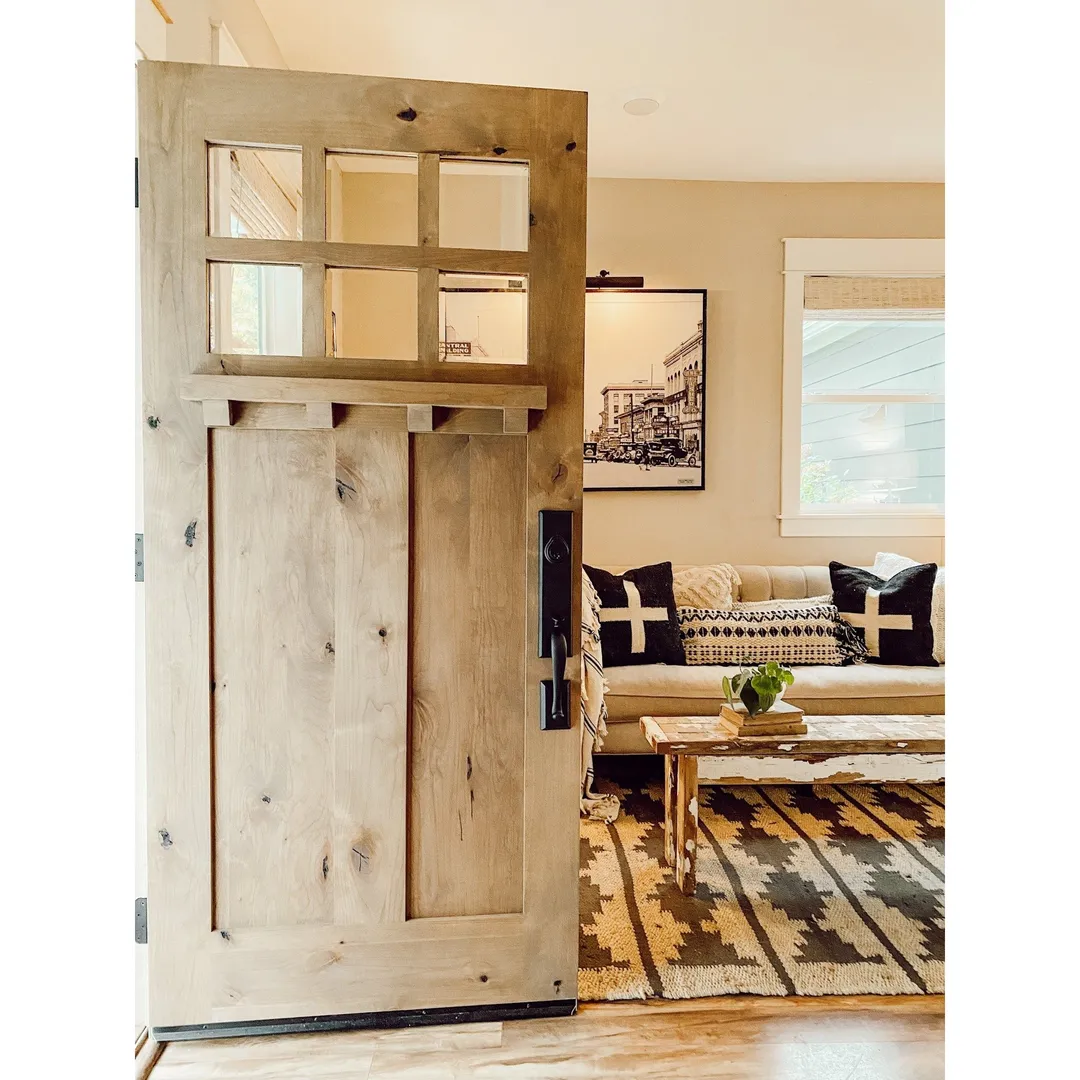 Krosswood Doors 72 in. x 80 in. Craftsman Knotty Alder 6-Lite Clear Glass Unfinished Wood Left Active Inswing Double Prehung Front Door, photo 3 of 8