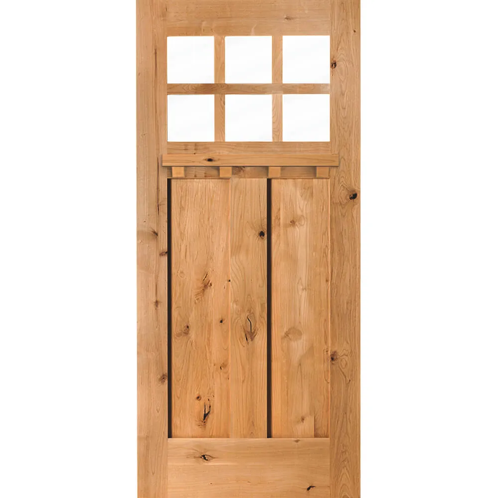 Krosswood Doors Krosswood 36 in. x 80 in. Craftsman Knotty Alder 6-Lite Clear Glass with Dentil Shelf Unfinished Wood Front Door Slab, photo 8 of 8