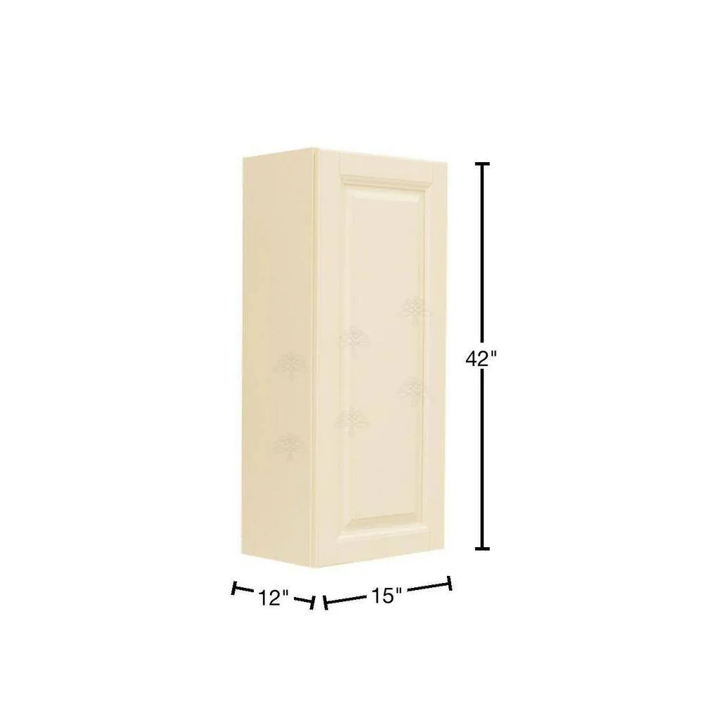 LIFEART CABINETRY Oxford Assembled 15 in. x 42 in. x 12 in. Wall Cabinet with 1 Raised-Panel Door 3 Shelves in Creamy White, photo 2 of 7