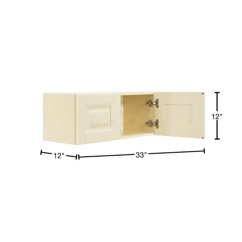 LIFEART CABINETRY Oxford Assembled 33 in. x 12 in. x 12 in. Wall Cabinet with 2 Raised-Panel Doors no Shelf in Creamy White, photo 2 of 8