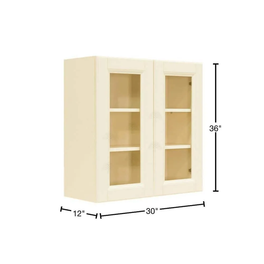 LIFEART CABINETRY Oxford Assembled 30 in. x 36 in. x 12 in. Wall Mullion Raised-Panel Door Cabinet with 2 Shelves in Creamy White, photo 2 of 7