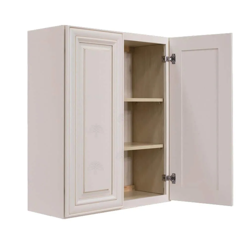 LIFEART CABINETRY Princeton Assembled 33 in. x 30 in. x 12 in. Wall Cabinet with 2 Doors 2 Shelves in Creamy White, photo 3 of 8