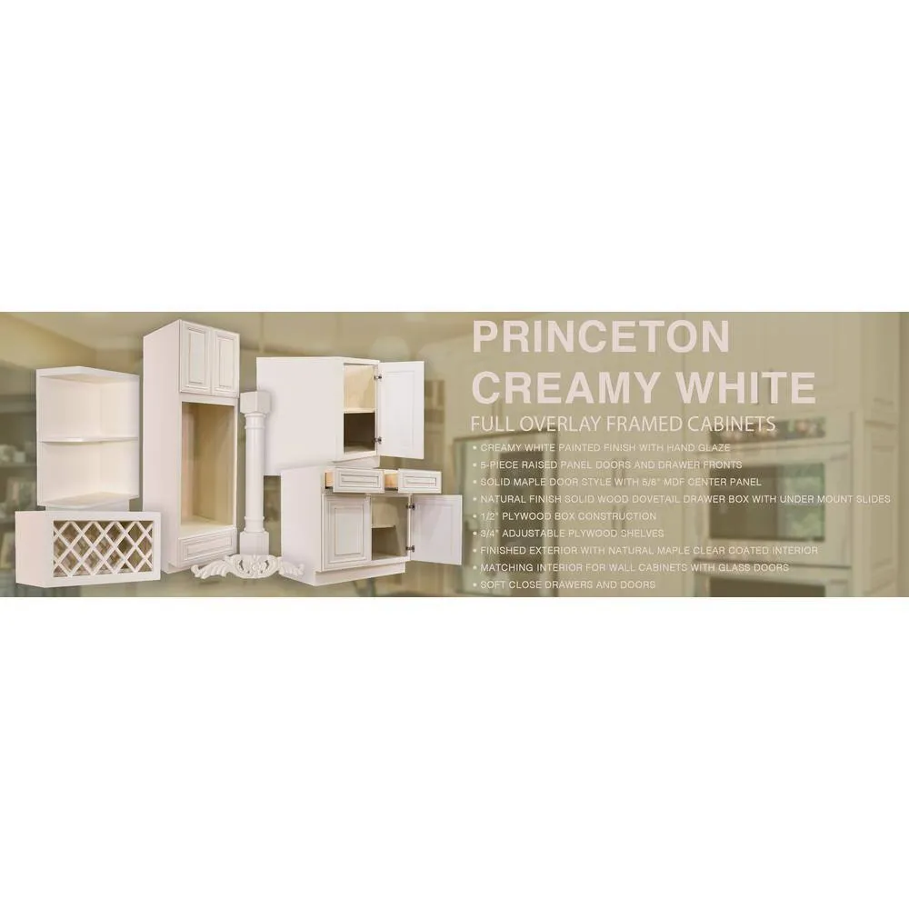 LIFEART CABINETRY Princeton Assembled 27 in. x 36 in. x 12 in. Wall Mullion Door Cabinet with 2 Doors 2 Shelves in Creamy White Glazed, photo 7 of 8