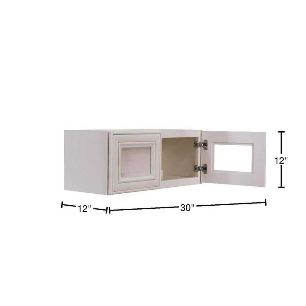 LIFEART CABINETRY Princeton Assembled 30 in. x 12 in. x 12 in. Wall Mullion Door Cabinet with 2 Doors in Creamy White Glazed, photo 2 of 8