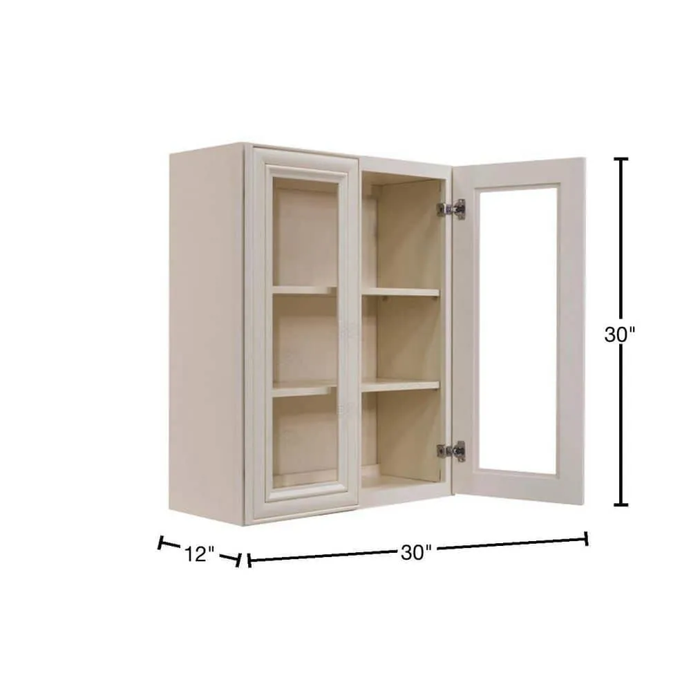 LIFEART CABINETRY Princeton Assembled 30 in. x 30 in. x 12 in. Wall Mullion Door Cabinet with 2 Doors 2 Shelves in Creamy White Glazed, photo 2 of 9