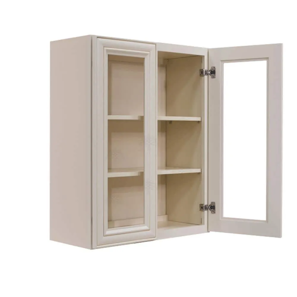 LIFEART CABINETRY Princeton Assembled 30 in. x 36 in. x 12 in. Wall Mullion Door Cabinet with 2 Doors 2 Shelves in Creamy White Glazed, photo 3 of 8